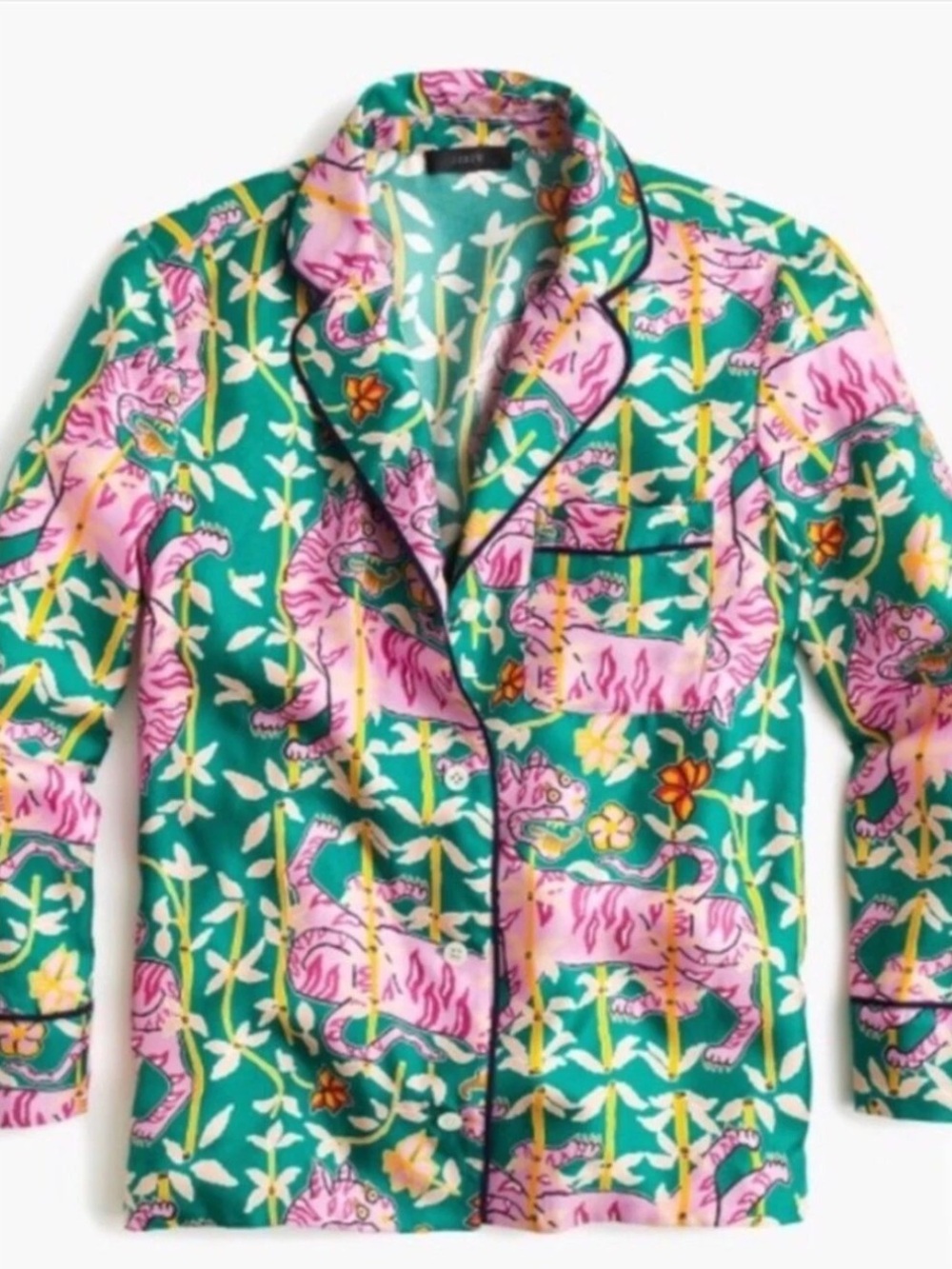 Drake’s London for J Crew Bengal Tiger Silk Pajama Style Shirt Size 4 EUC